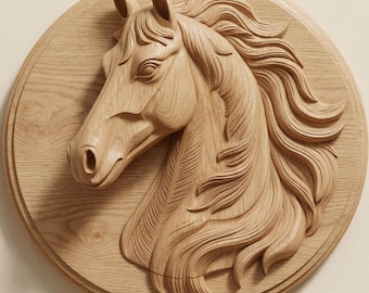 Realistic Horse Head STL File for CNC Router, Natural Wood Relief