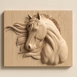 Horse Head Relief STL File for CNC Wood Carving, Rustic Equestrian Wall Art