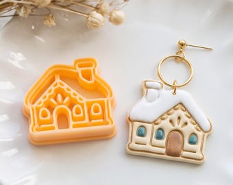 Cozy Snowcap Cottage Gingerbread House Clay Cutter for Earrings