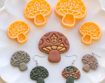 Woodland Mushroom Clay Cutter with Leaf Imprint for Earrings