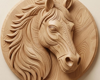 Detailed Horse Head STL File for CNC Router, Artistic Wood Relief