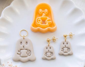Cozy Ghost with Mug Polymer Clay Cutter for Halloween Jewelry