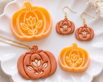 Folk Pumpkin Clay Cutter with Botanical Imprint for Autumn Jewelry
