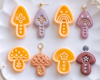 Nordic Folk Mushroom Clay Cutter Set for Earrings, 4 Imprint Designs