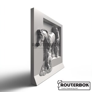 Transform your projects with the Horse Couples Relief 3D STL Model optimized for CNC router and woodworking. Explore its potential for artistic engraving, 3D carving, and DIY home decor. Let the bond of horses grace your designs. Angled render of the moose relief model highlighting the foliage depth, antler curves, and birch bark details, suitable for CNC engraving software preview.