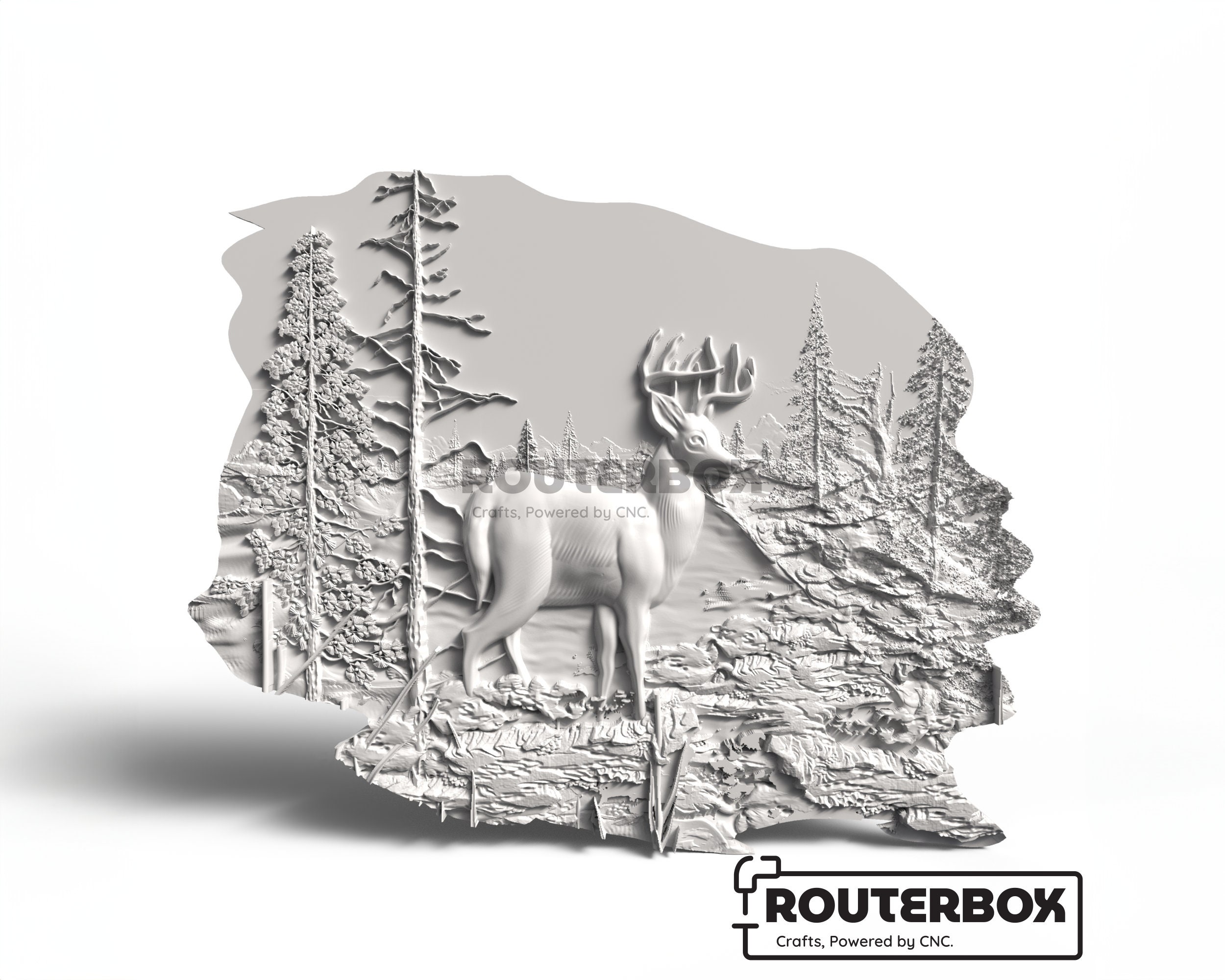 Deer Landscape Relief STL File for CNC Router Wood Carving Wall Art ...