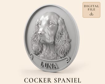Cocker Spaniel Dog STL with Personalized Name Plaque for 3D Printing