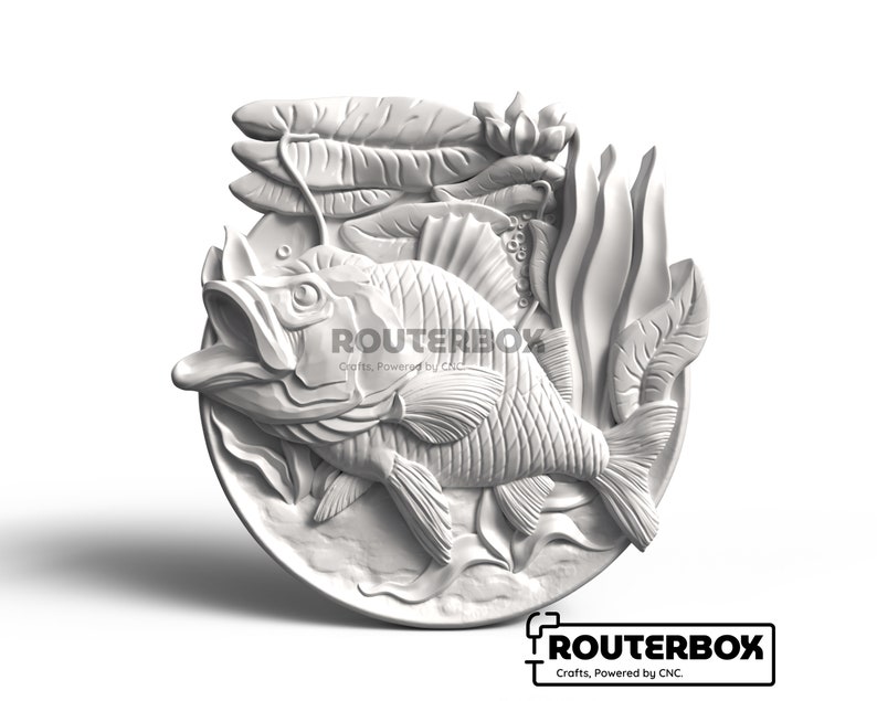 Bass Fish Relief STL for CNC Router, Fishing Wall Art for Lake House ...