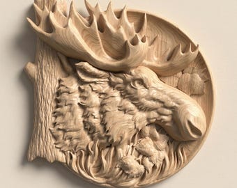 Moose Head Relief STL voor CNC-router Wildernis Muurkunst houtsnijwerkmodel