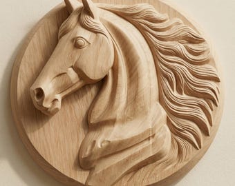 Artistic Horse Head STL File for CNC Router, Expressive Wood Relief
