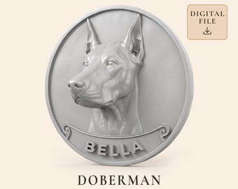 Doberman Dog STL with Personalized Name Plaque