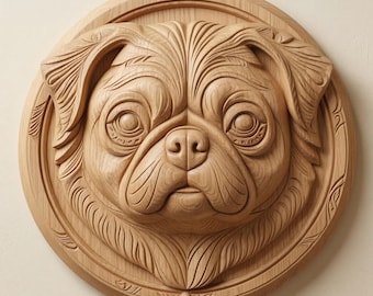 Pug Dog Relief STL for CNC Router | Wood Carving Model | Pet Head Wall Plaque