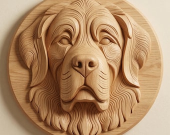 Saint Bernard Dog Portrait Relief STL for CNC Router Wood Carving File