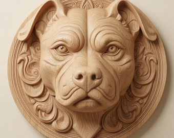 Pitbull Dog Relief STL voor CNC-router | Decoratief houtsnijwerkbestand | Pitbull-muurplaat