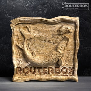 Caça ao Predador: Modelo STL de relevo de perseguição de peixe para roteador CNC - Ideal para gravura artística, decoração de casa DIY, impressão 3D, escultura, marcenaria