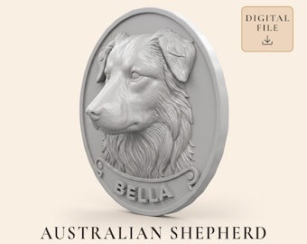 Australian Shepherd Dog Memorial Plaque STL with Custom Name