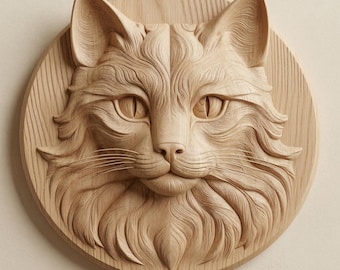 Cat Portrait STL File, CNC Wood Relief Model