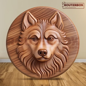 Siberian Husky Hund 3D STL-Datei für CNC-Fräser, ideal für Holzschnitzereien, Harzdruck und kreative DIY-Wohnkulturideen.