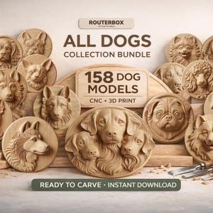 Dog STL Creative Bundle – 158 reliëfmodellen voor CNC frezen & 3D printen (Digitale download)