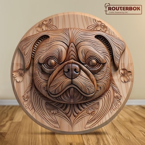 Pug Dog 3D STL File: CNC Router, Wood Carving, Resin Print (Digital Download)