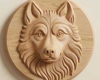 Siberian Husky Dog Memorial Portrait STL for CNC Wood Carving