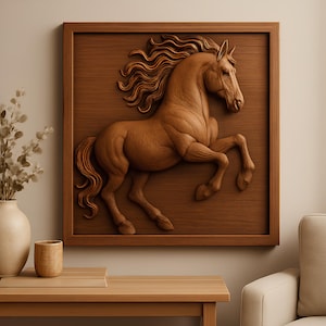 Poderoso relevo 3D STL de cavalo para CNC e impressão 3D | Arte de parede digital para escultura em madeira, impressão 3D ou gravação a laser