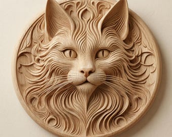 Decorative Cat Relief STL File for CNC Router, Wood Wall Art