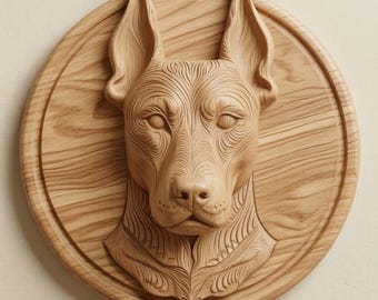 Doberman Dog Relief Plaque, CNC Router Art, 3D Printable Wood Carving