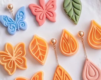 Boho Teardrop Clay Cutters for Earrings, Leaf and Butterfly Imprint Shapes