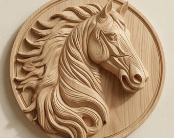 Bold Horse Head STL File for CNC Router, Deep Wood Relief Art