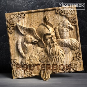 Norse Odin & Ravens 3D Model: Viking CNC Engraving (Digital Download)