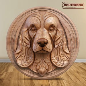Cocker Spaniel Hund 3D STL-Datei, Perfekt für Holzschnitzerei, Harzdruck und CNC-Fräsergebrauch, ideal für DIY-Innendekorations-Enthusiasten.
