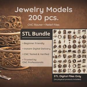Paquete de 200 archivos STL de joyería: modelos listos para impresión 3D y CNC (descarga digital)