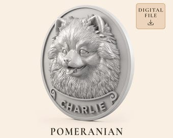 Pomeranian Dog STL with Personalized Name Plaque for 3D Printing
