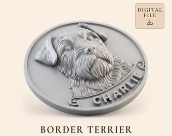 Border Terrier Pet Memorial STL with Personalized Name for 3D Printing