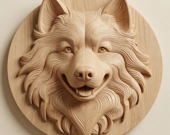 Samoyed Dog Relief STL CNC Router File for Wood Carving | Dog Portrait