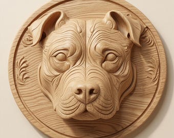 Pitbull reliëfsnijwerk hond STL | CNC-houten wanddecoratie