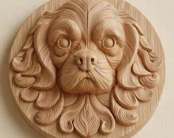 King Charles Spaniel Dog Relief Plaque, CNC Router Carving, 3D Printable