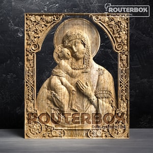 Vergine Maria e Gesù Bambino: squisita arte di intaglio del legno con un modello STL 3D per Artcam, Aspire, router CNC, stampa 3D, creazioni fai da te per la casa