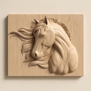 Pferdekopf Relief STL-Datei für CNC Holzschnitzerei, rustikale Reiterwandkunst