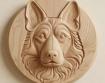 Muurdecoratie Duitse herder STL voor CNC-router, hond reliëfsnijwerk houten plaquette bestand