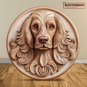 Modelo STL realista de perro Cocker Spaniel para impresión CNC y 3D, tallado de madera e impresión de resina, perfecto para decoración del hogar de bricolaje y enrutadores CNC.