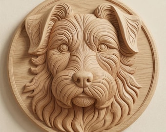 Terrier Dog Portrait STL File, CNC Router Wood Carving Model