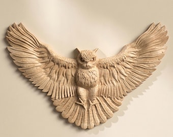 Owl STL File for CNC Wood Carving with Spread Wings Relief Design