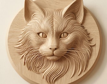 Cat Relief STL File, CNC Wood Plaque Feline Portrait