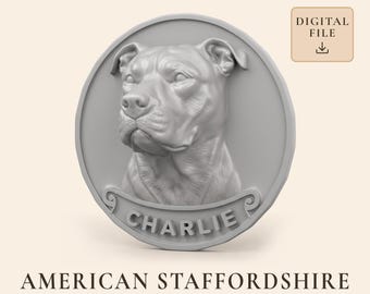 American Staffordshire Terrier Dog STL with Custom Name
