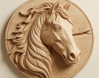 Wildes Pferd STL-Datei für CNC-Fräser, Rustikale Holzreliefkunst