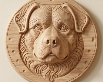 Rottweiler Dog Relief STL for CNC Router | Carved Wood Pet Portrait Plaque