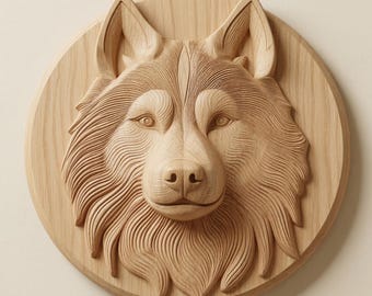 Siberian Husky Dog Memorial Wood Carving Relief STL
