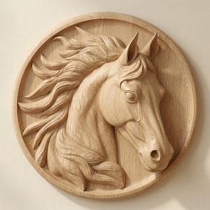 Plik STL z płaskorzeźbą głowy konia do frezarki CNC, dekoracyjna sztuka drewniana (pobranie cyfrowe)